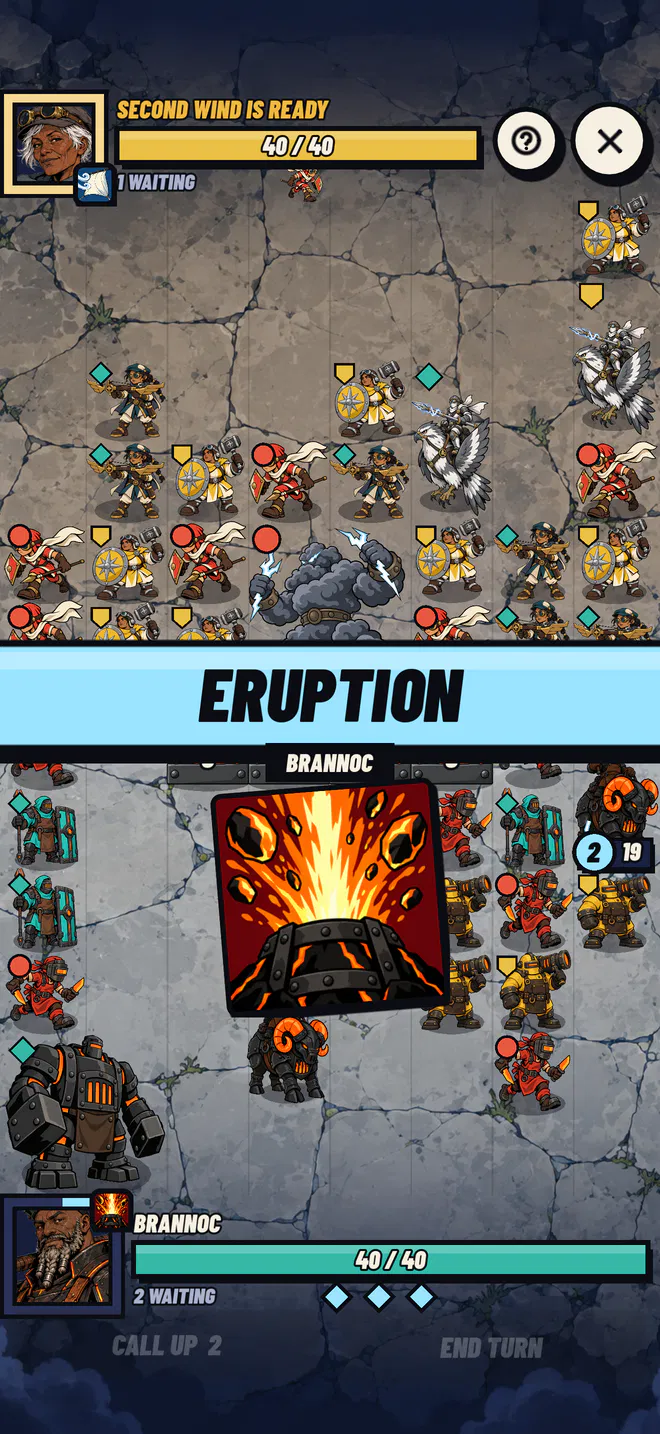 A battle in which Brannoc uses his power, Eruption.